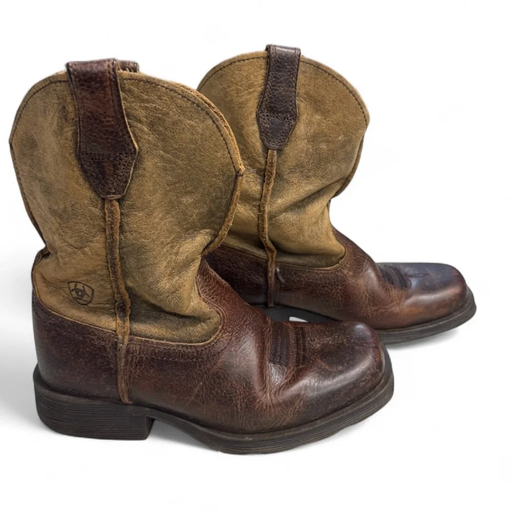 Ariat Boy’s Rustic Brown and Tan Cowboy Boots Size 10 - Picture 1 of 7